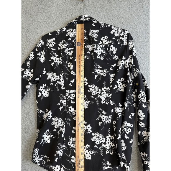 Michael Kors Jacket Womens Medium Black White Floral Full Zip Gold Accents Shirt - Picture 12 of 15